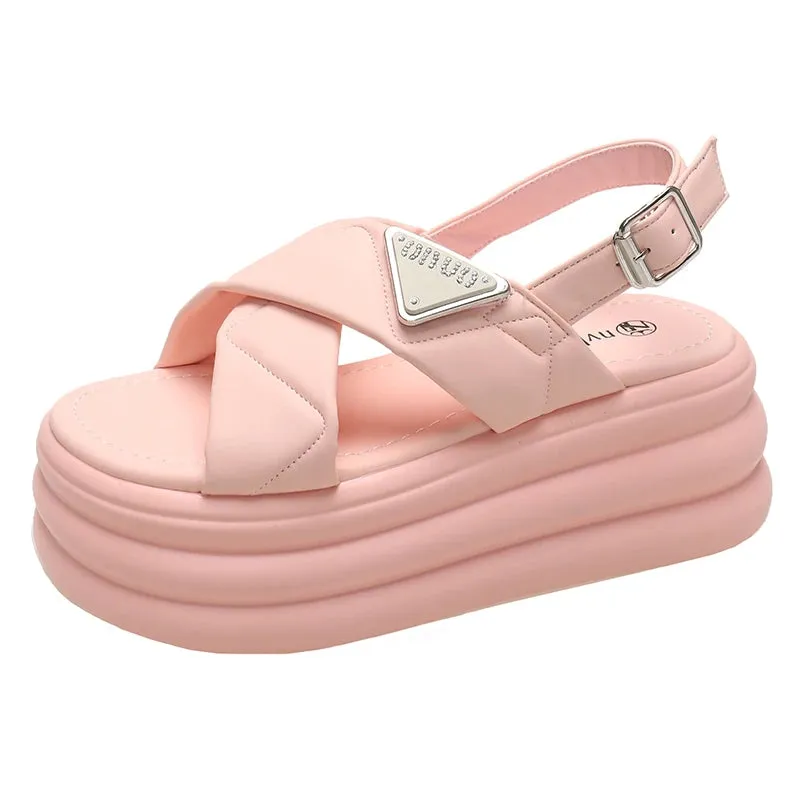 Korean Style Buckle Strap High Platform Sandals