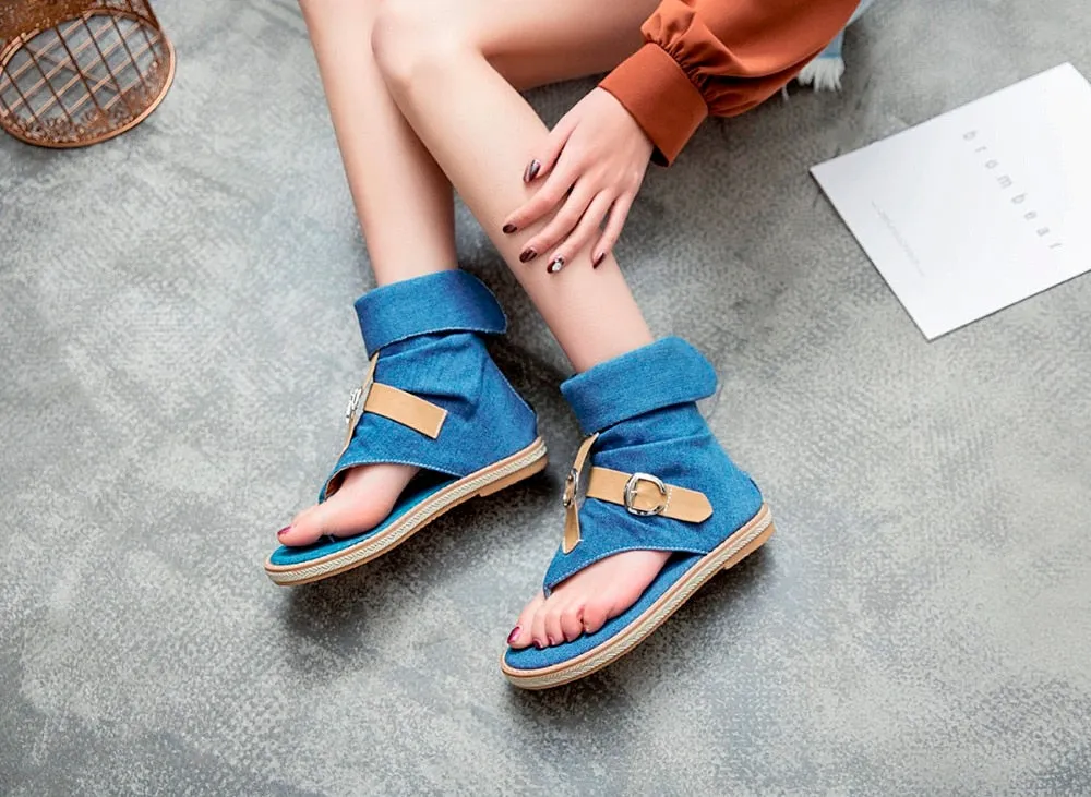 Ladies Denim Flat Sandals For Women Platform Summer Shoes Gladiator