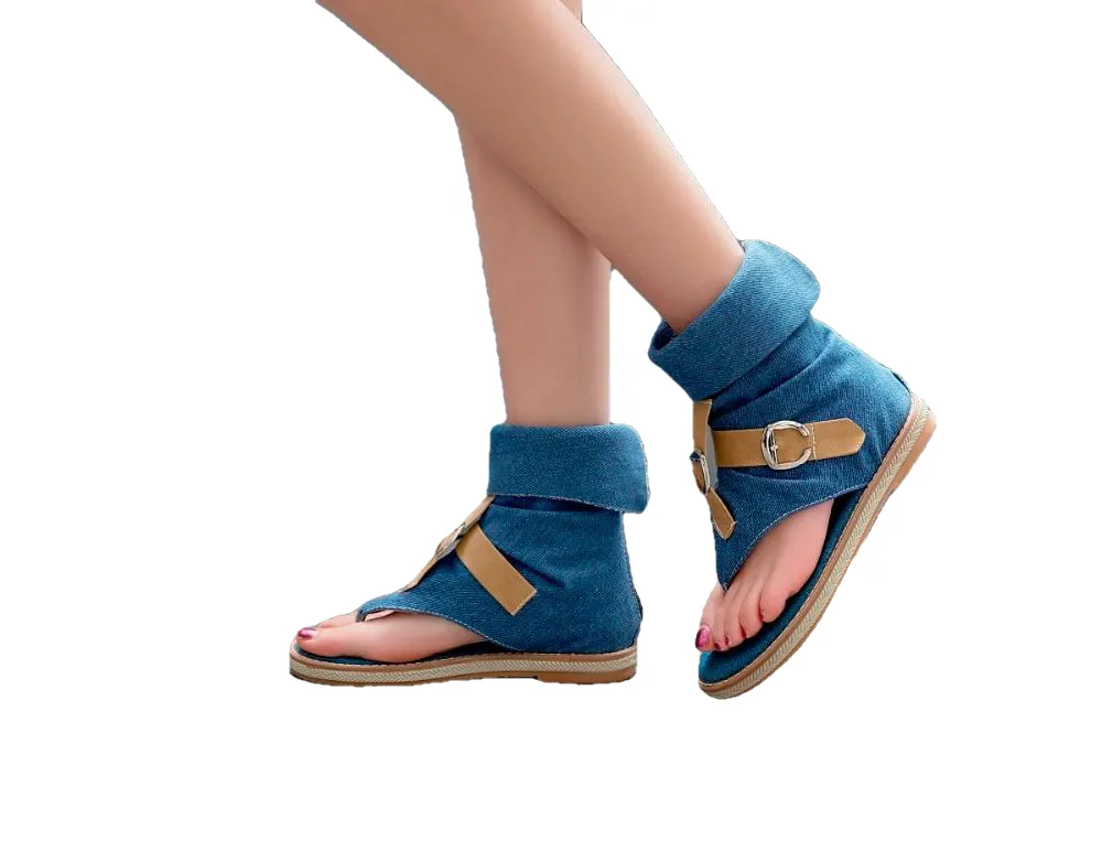 Ladies Denim Flat Sandals For Women Platform Summer Shoes Gladiator