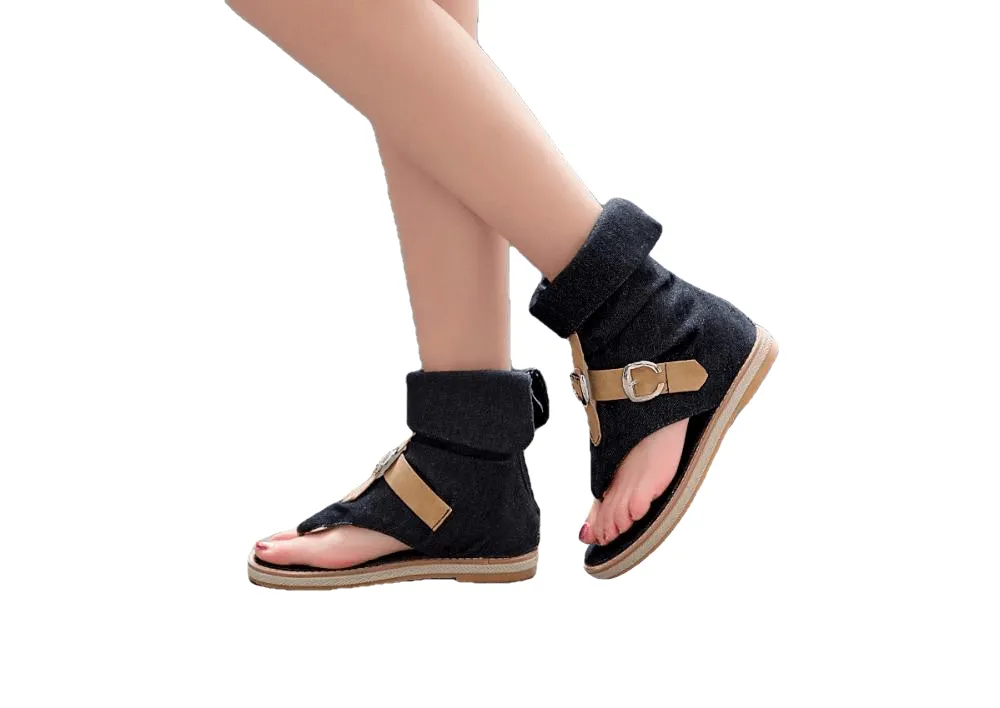 Ladies Denim Flat Sandals For Women Platform Summer Shoes Gladiator