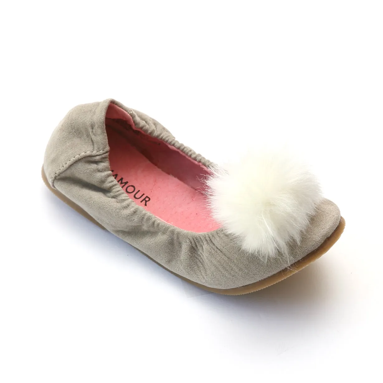 L'Amour Girls Faux Fur Pom Pom Flats