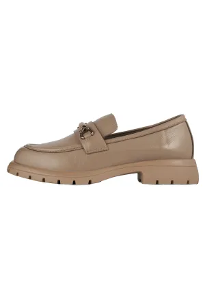 Leather Platform Loafers - Beige