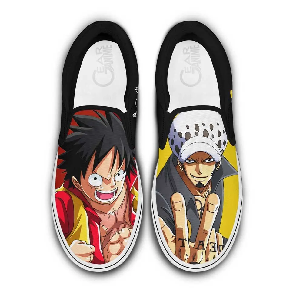 Luffy and Law Slip On Sneakers Custom Anime OP Shoes