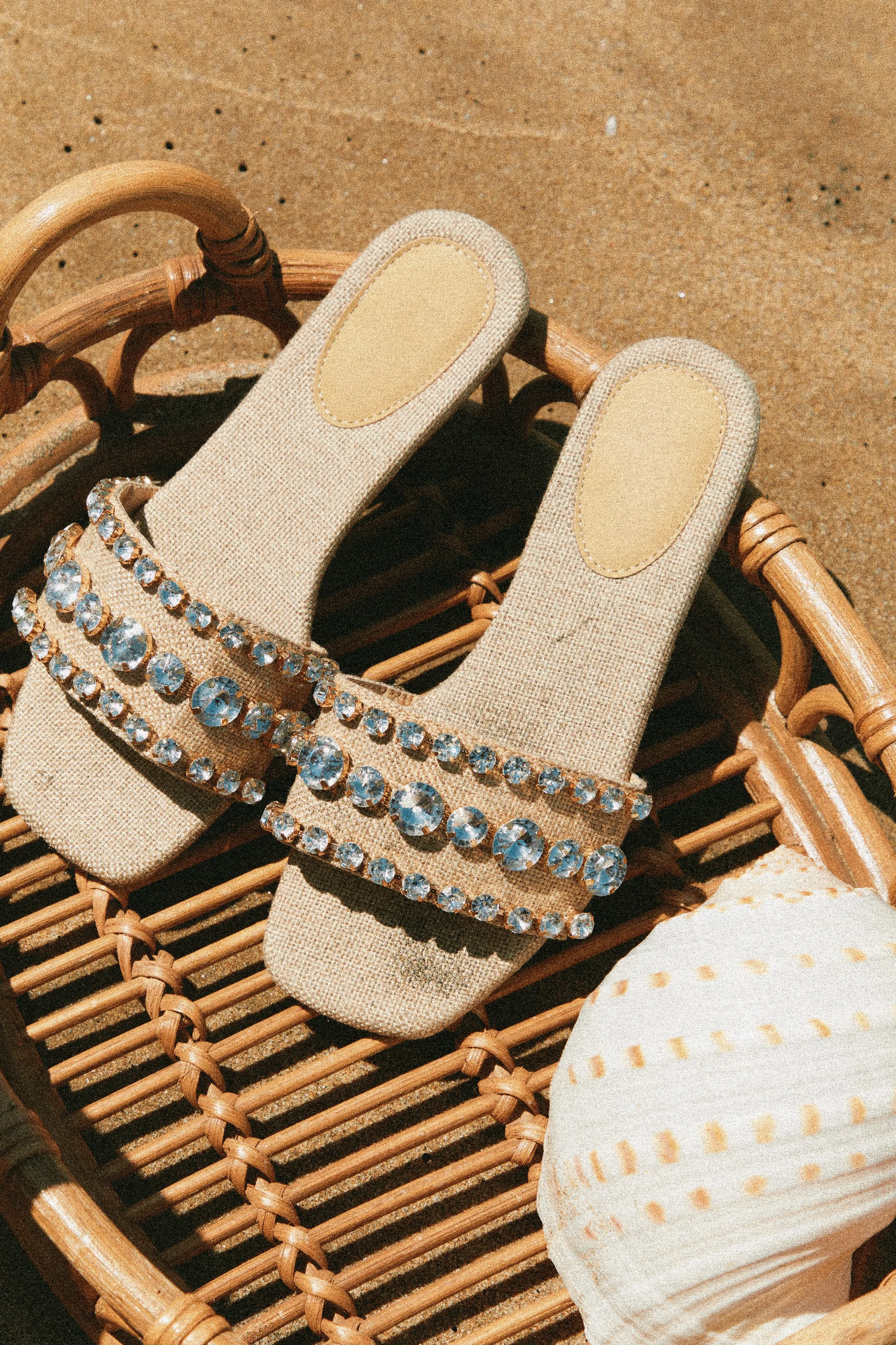 Luxe Paradise Embellished Slip On Sandals - Natural