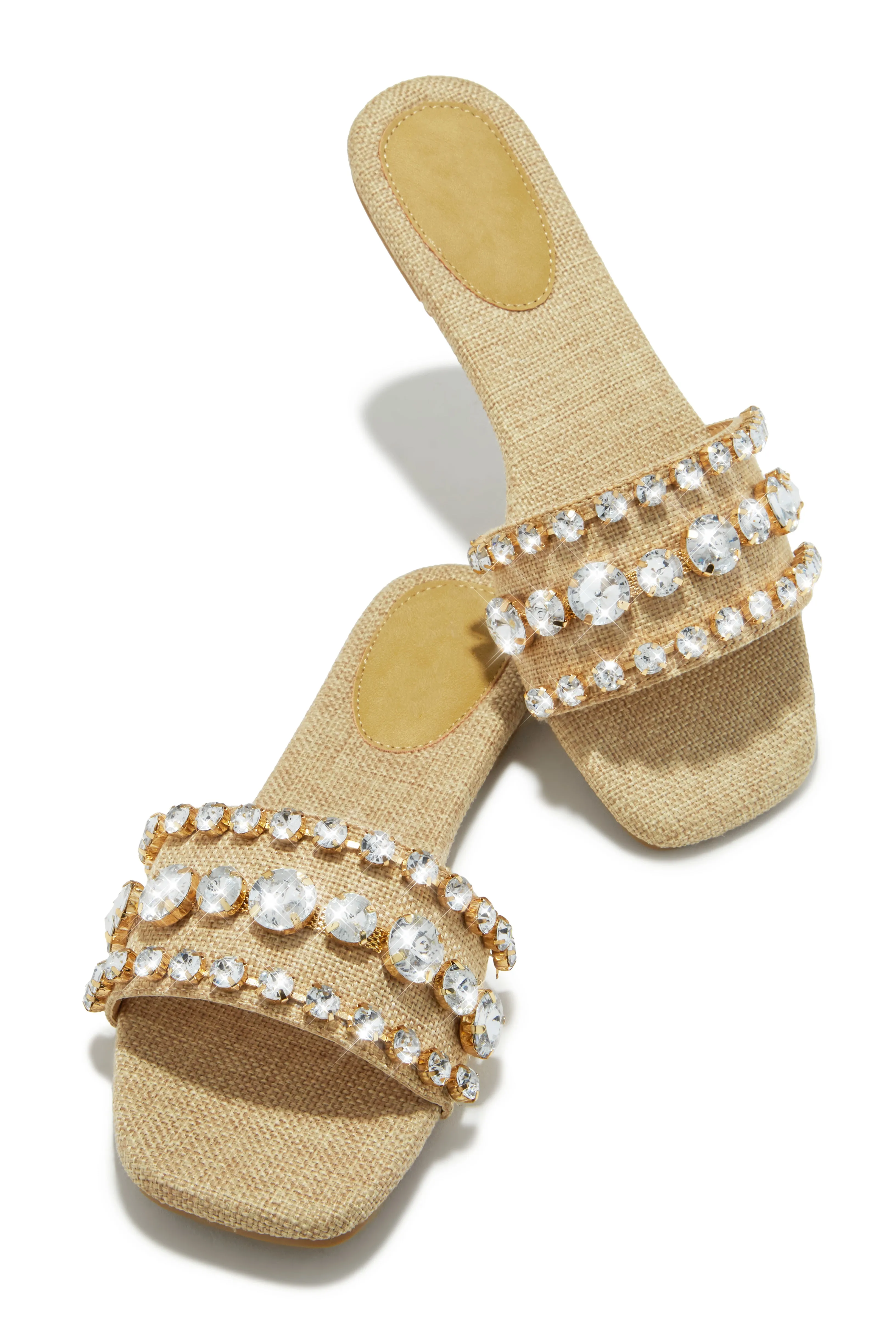 Luxe Paradise Embellished Slip On Sandals - Natural