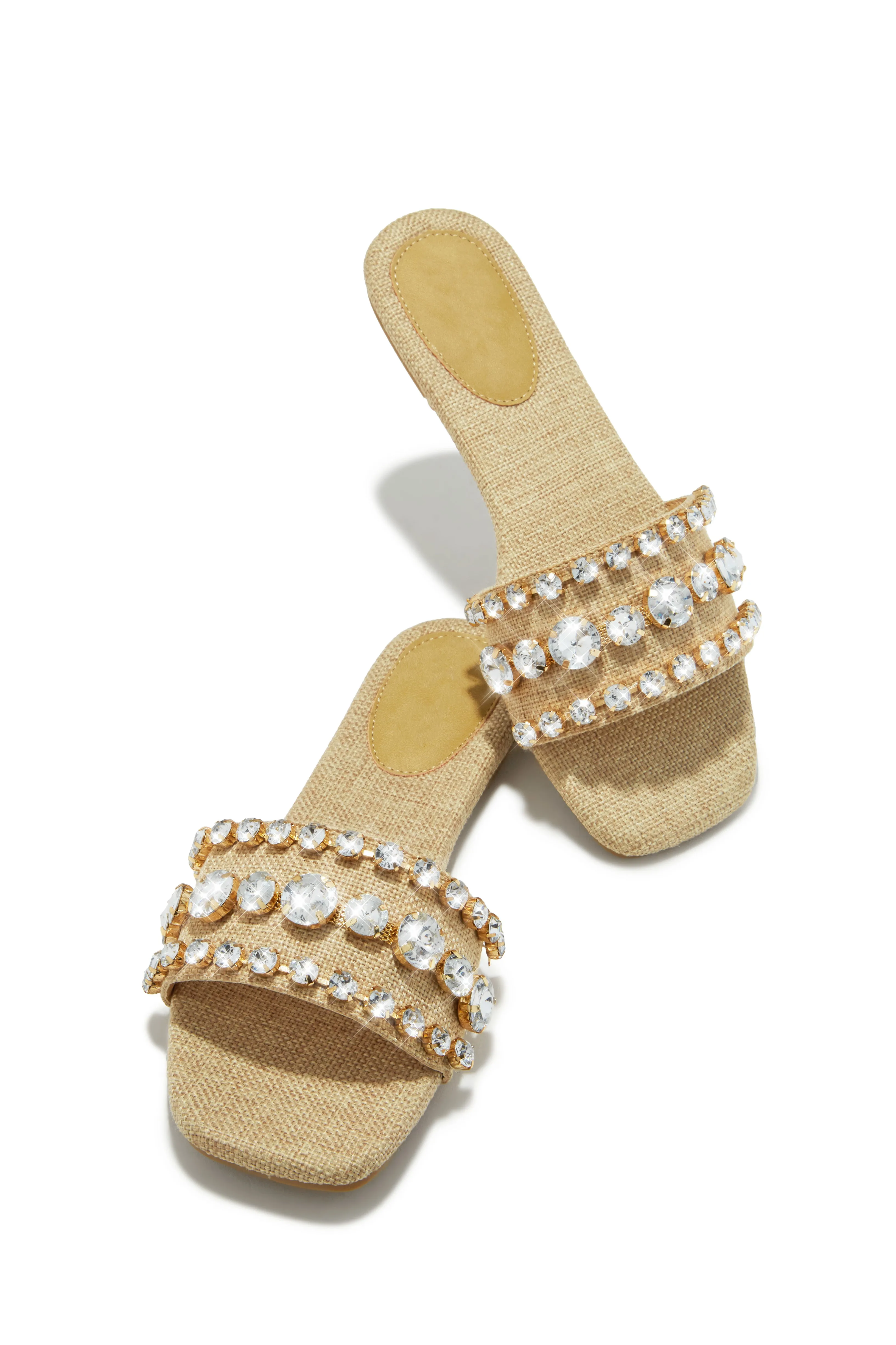 Luxe Paradise Embellished Slip On Sandals - Natural