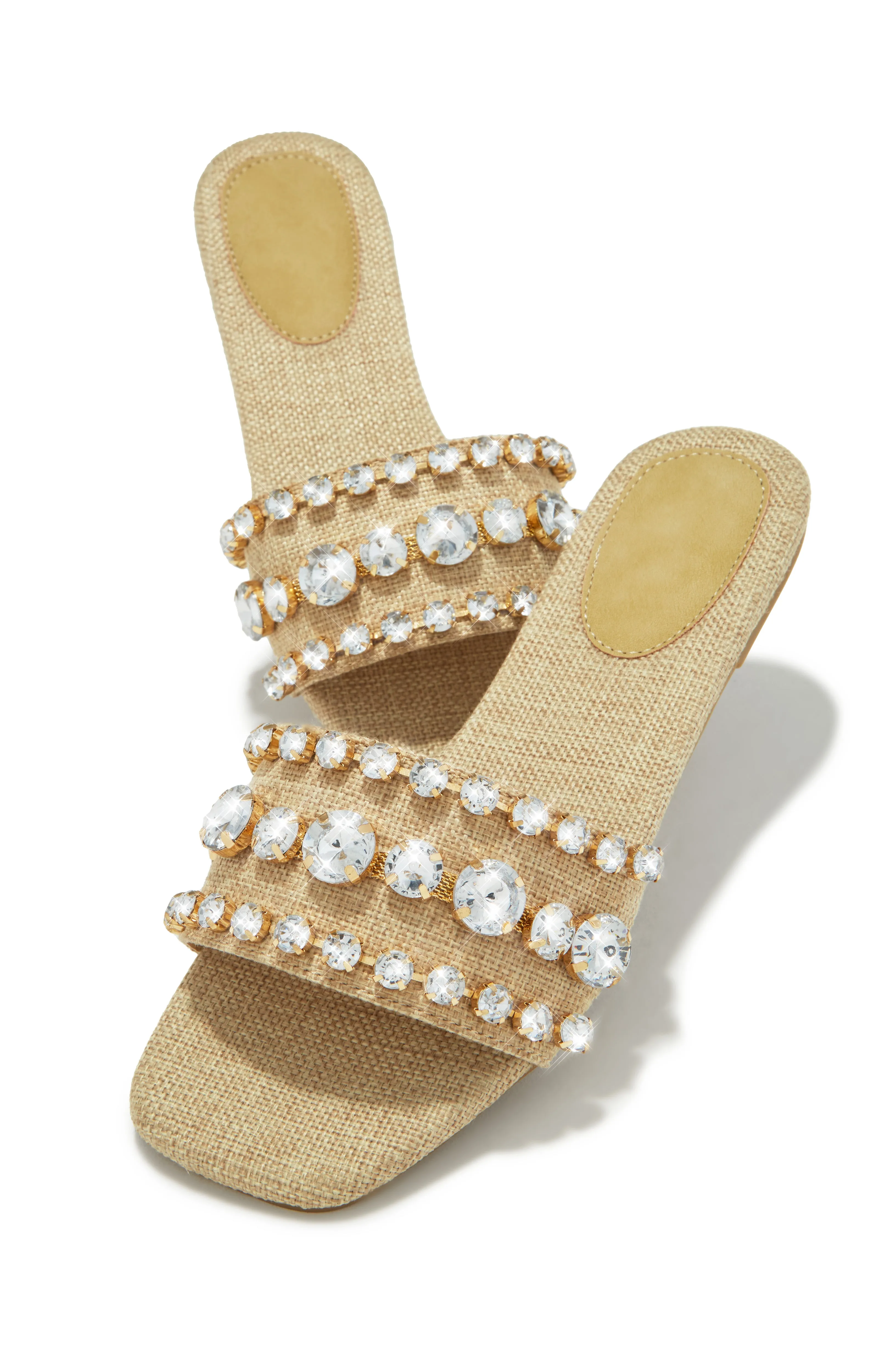 Luxe Paradise Embellished Slip On Sandals - Natural