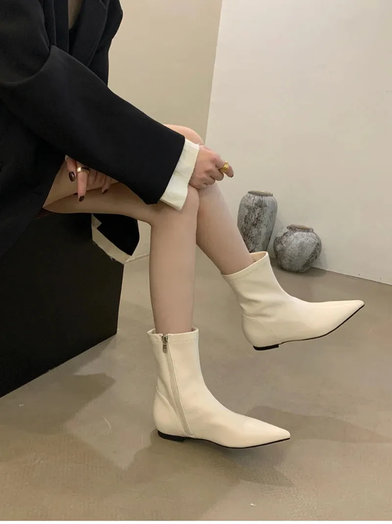 Maria's Pointed Toe Short Booties Concise Internal Elevation Shoes