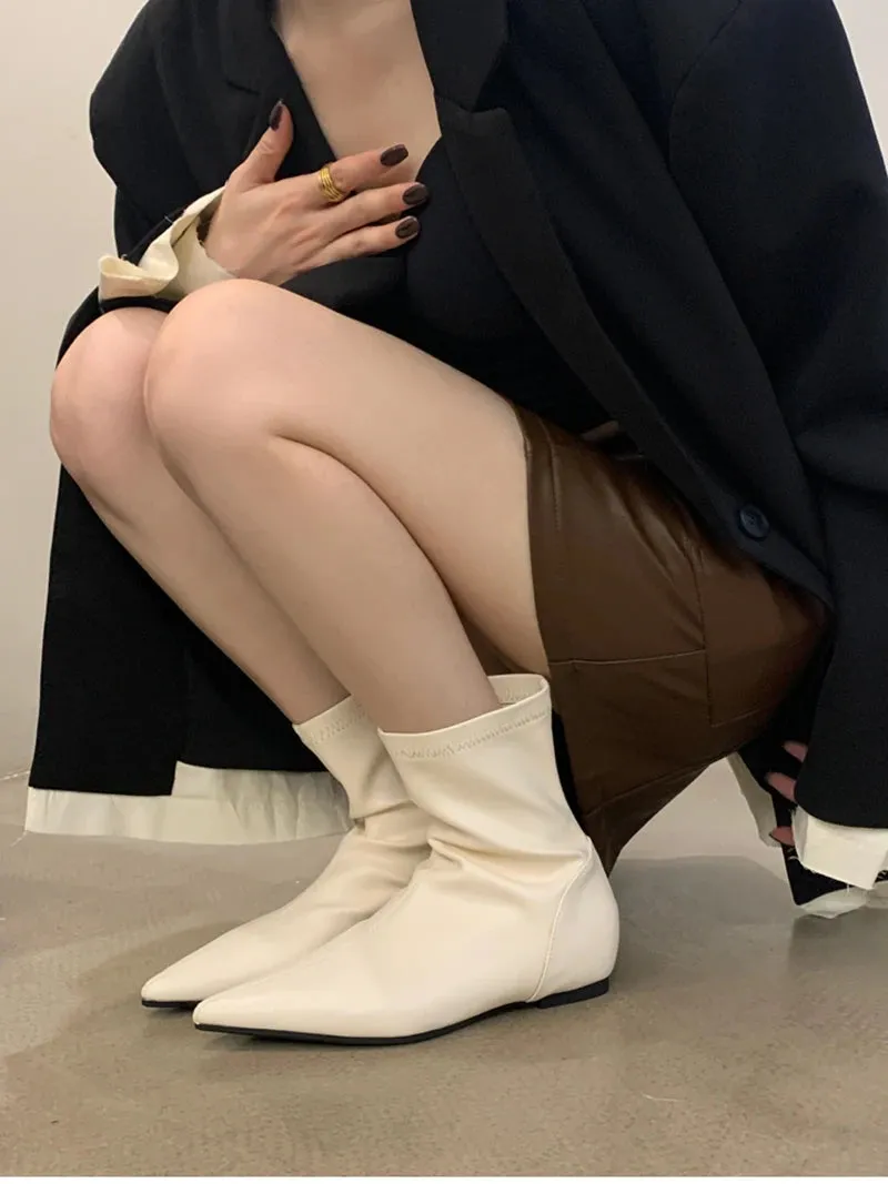 Maria's Pointed Toe Short Booties Concise Internal Elevation Shoes