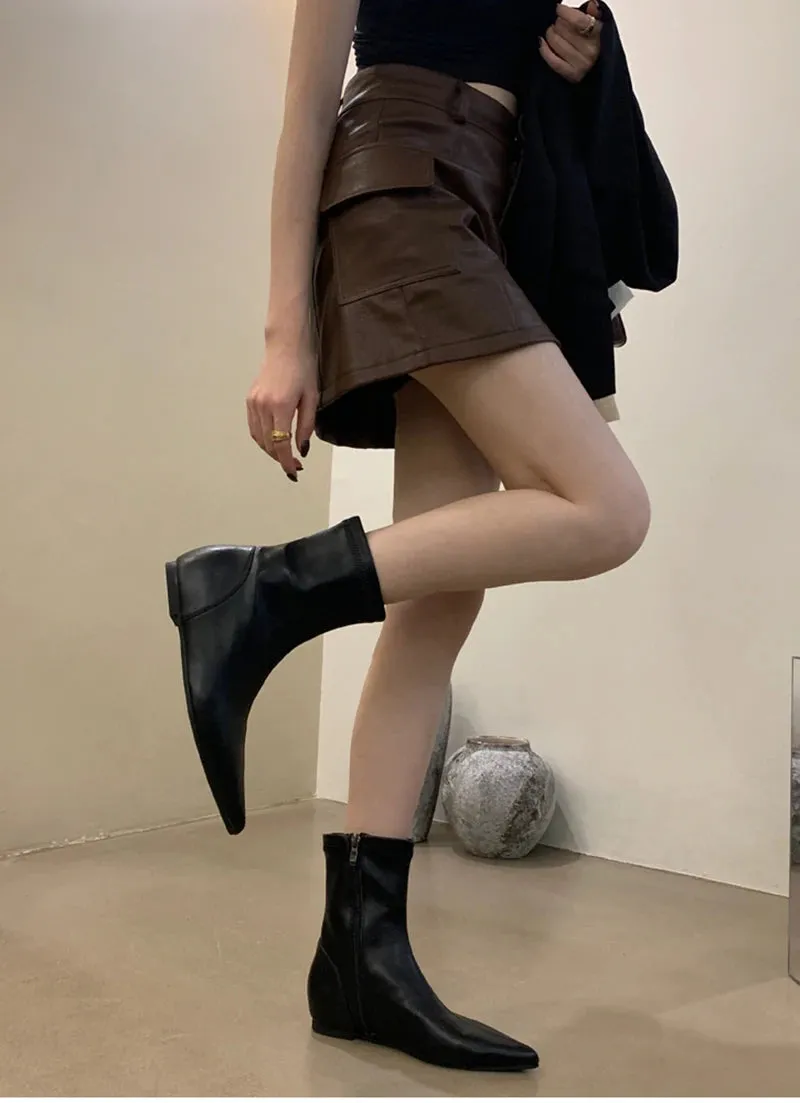 Maria's Pointed Toe Short Booties Concise Internal Elevation Shoes