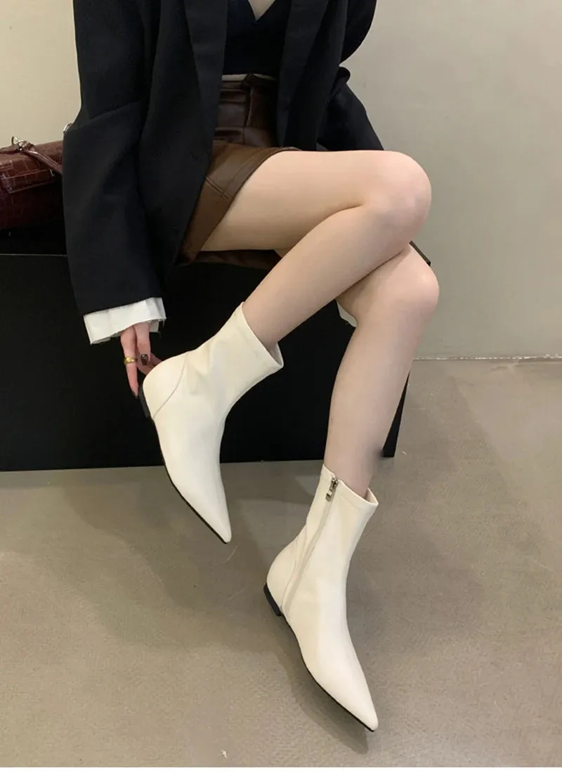 Maria's Pointed Toe Short Booties Concise Internal Elevation Shoes