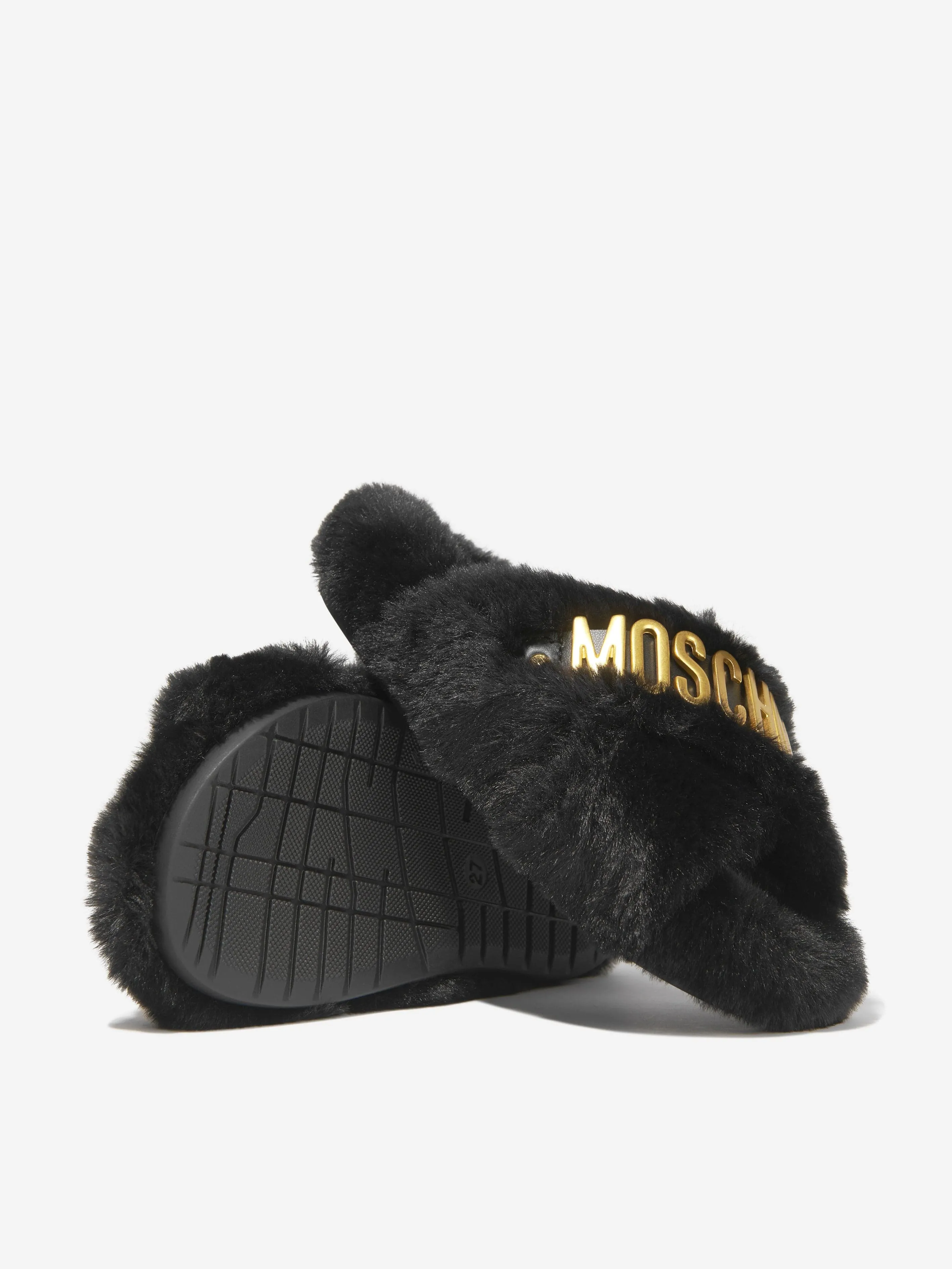 Moschino Girls Faux Fur Logo Slippers