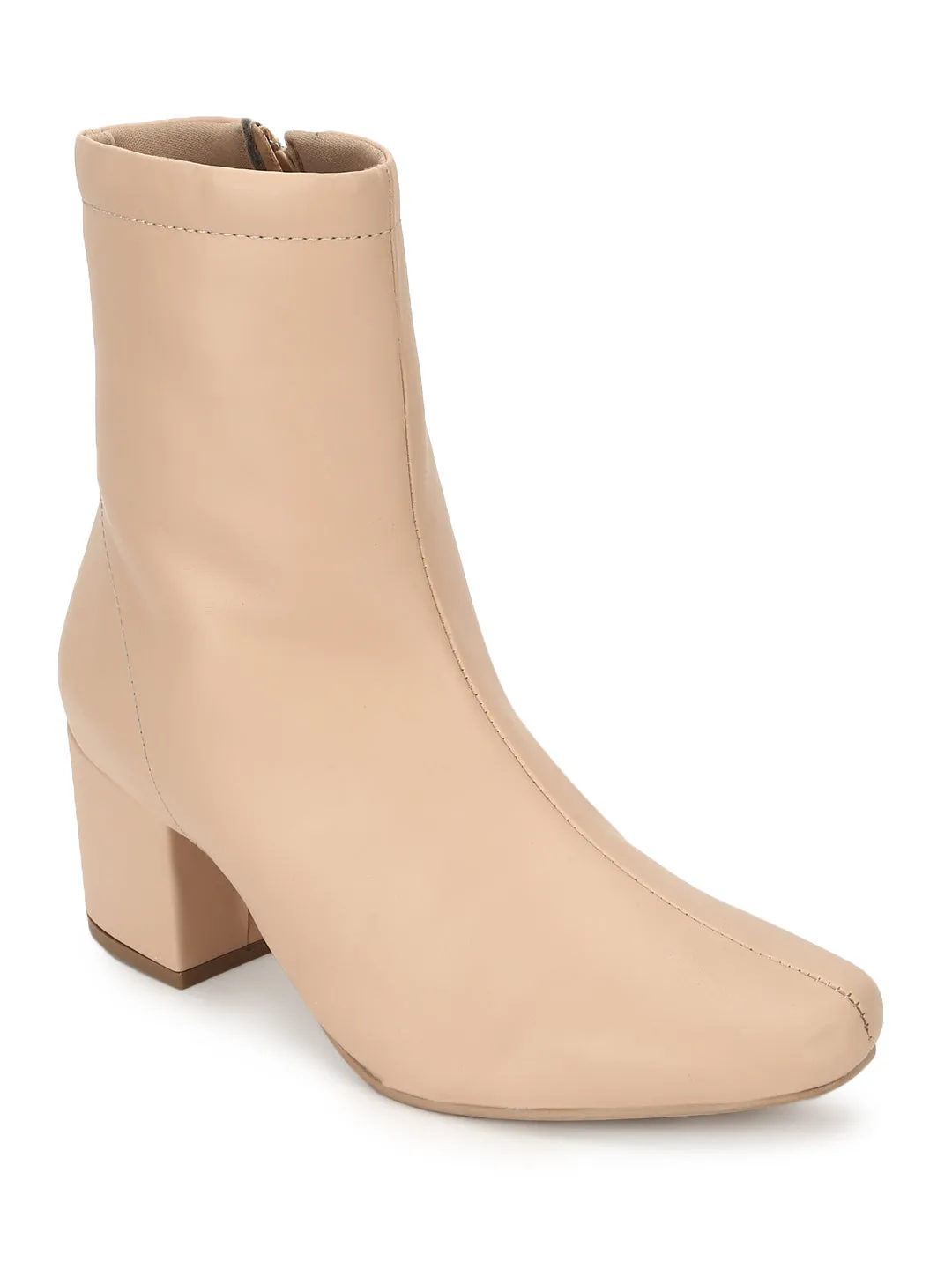 Nude PU Zip Up Block Heel Ankle Boots (TC-ST-1177-NUDPU)