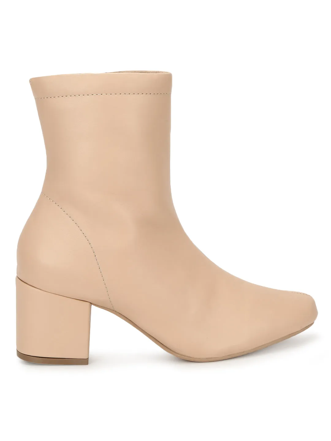 Nude PU Zip Up Block Heel Ankle Boots (TC-ST-1177-NUDPU)