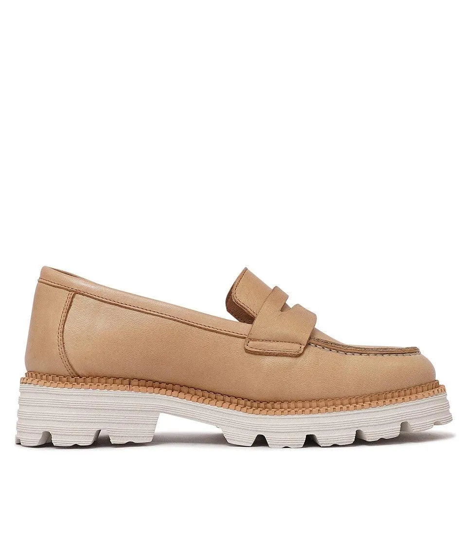 Penny Beige Leather Loafers