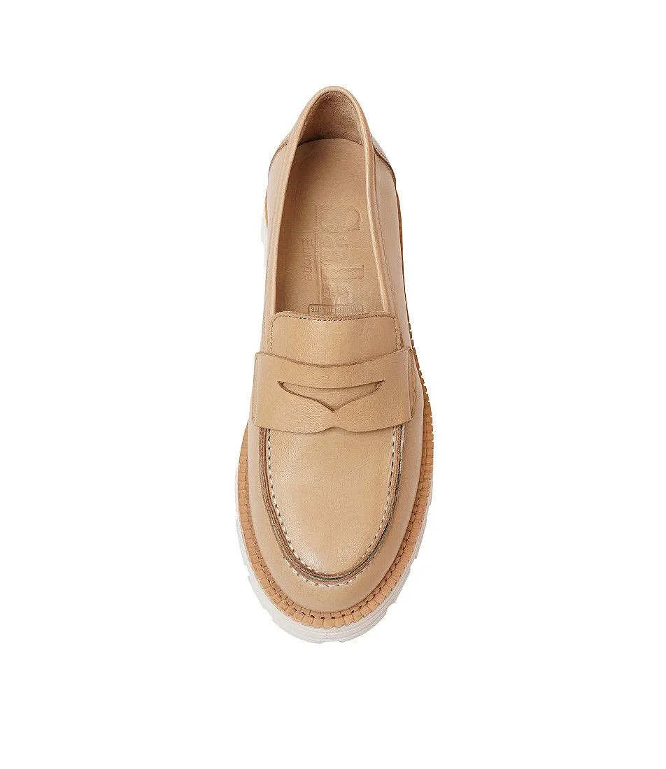 Penny Beige Leather Loafers