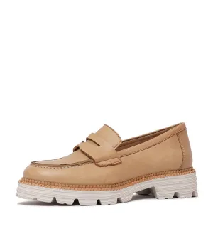 Penny Beige Leather Loafers