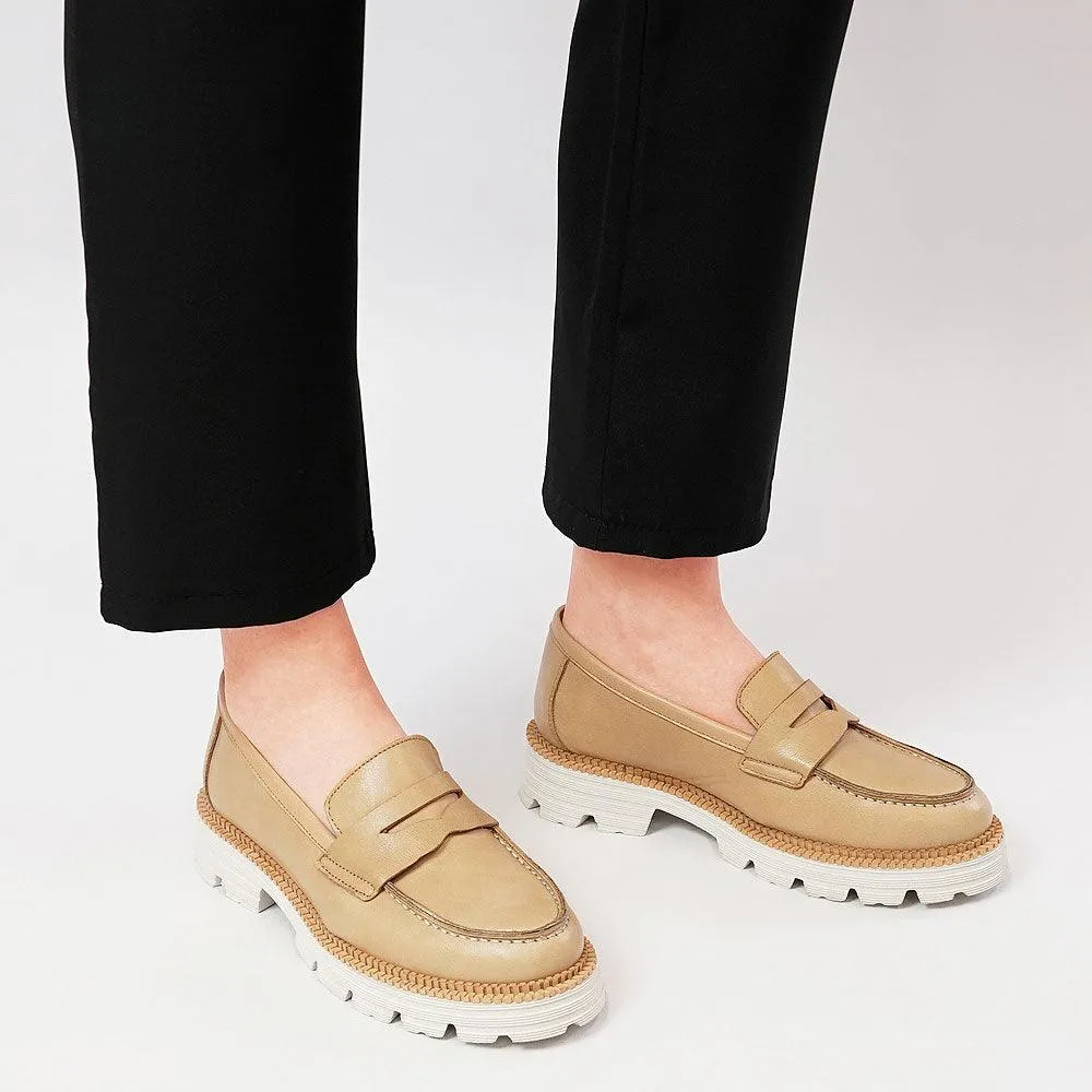 Penny Beige Leather Loafers