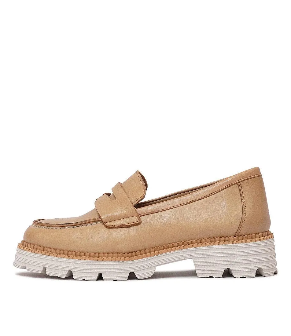 Penny Beige Leather Loafers