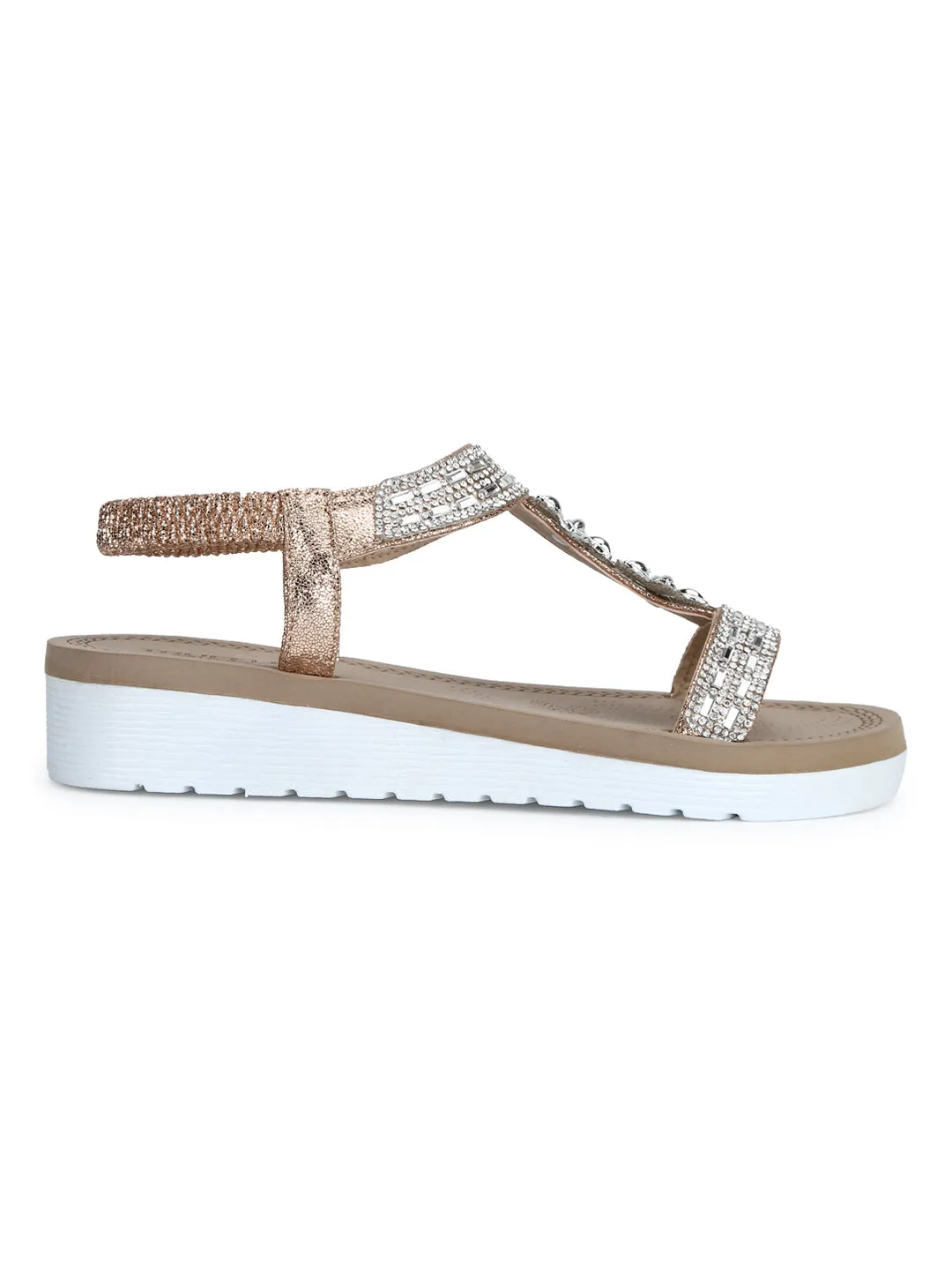 Rose Gold Met Diamante Platform Slip-On Sandals