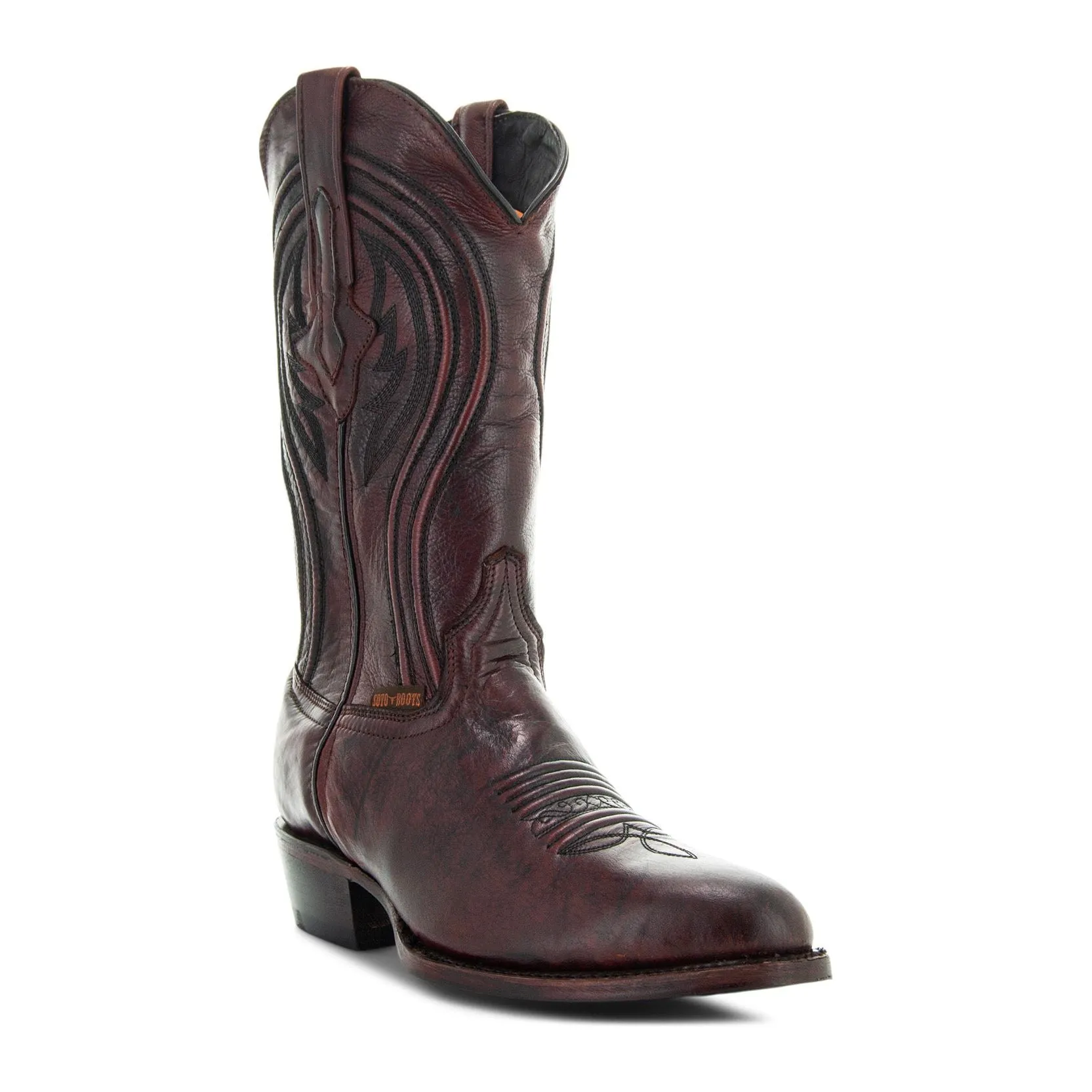 Soto Boots Mens Black Cherry Leather Dress Round Toe Cowboy Boots H50044