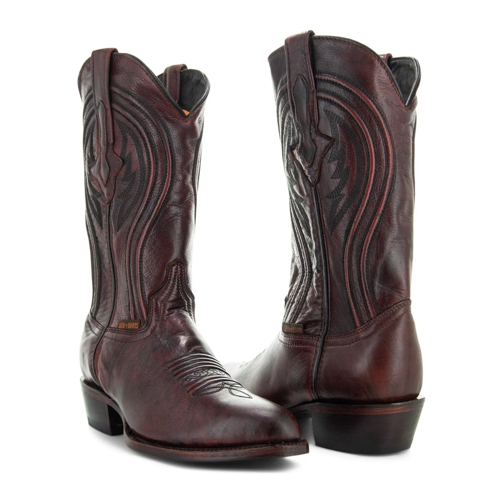 Soto Boots Mens Black Cherry Leather Dress Round Toe Cowboy Boots H50044