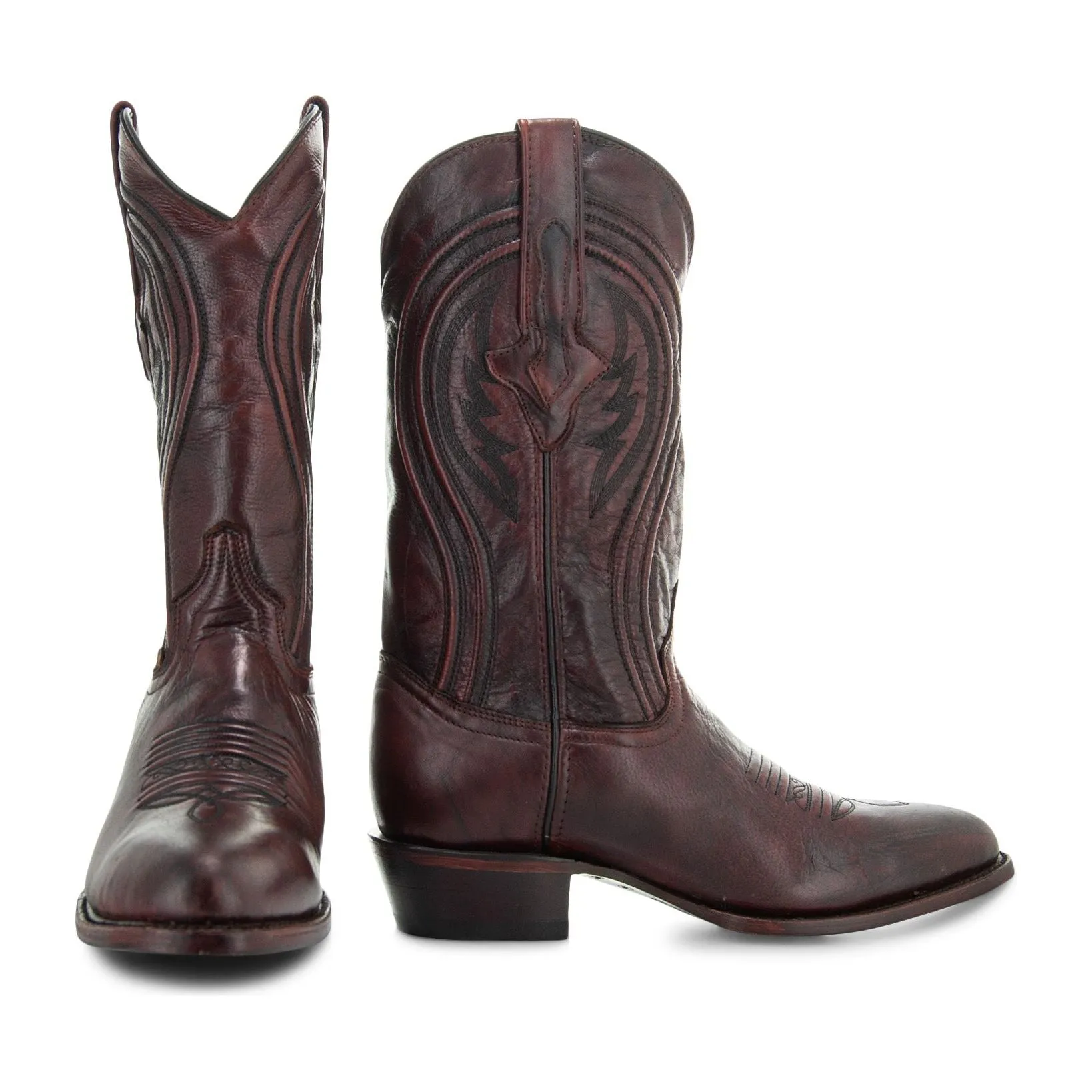 Soto Boots Mens Black Cherry Leather Dress Round Toe Cowboy Boots H50044