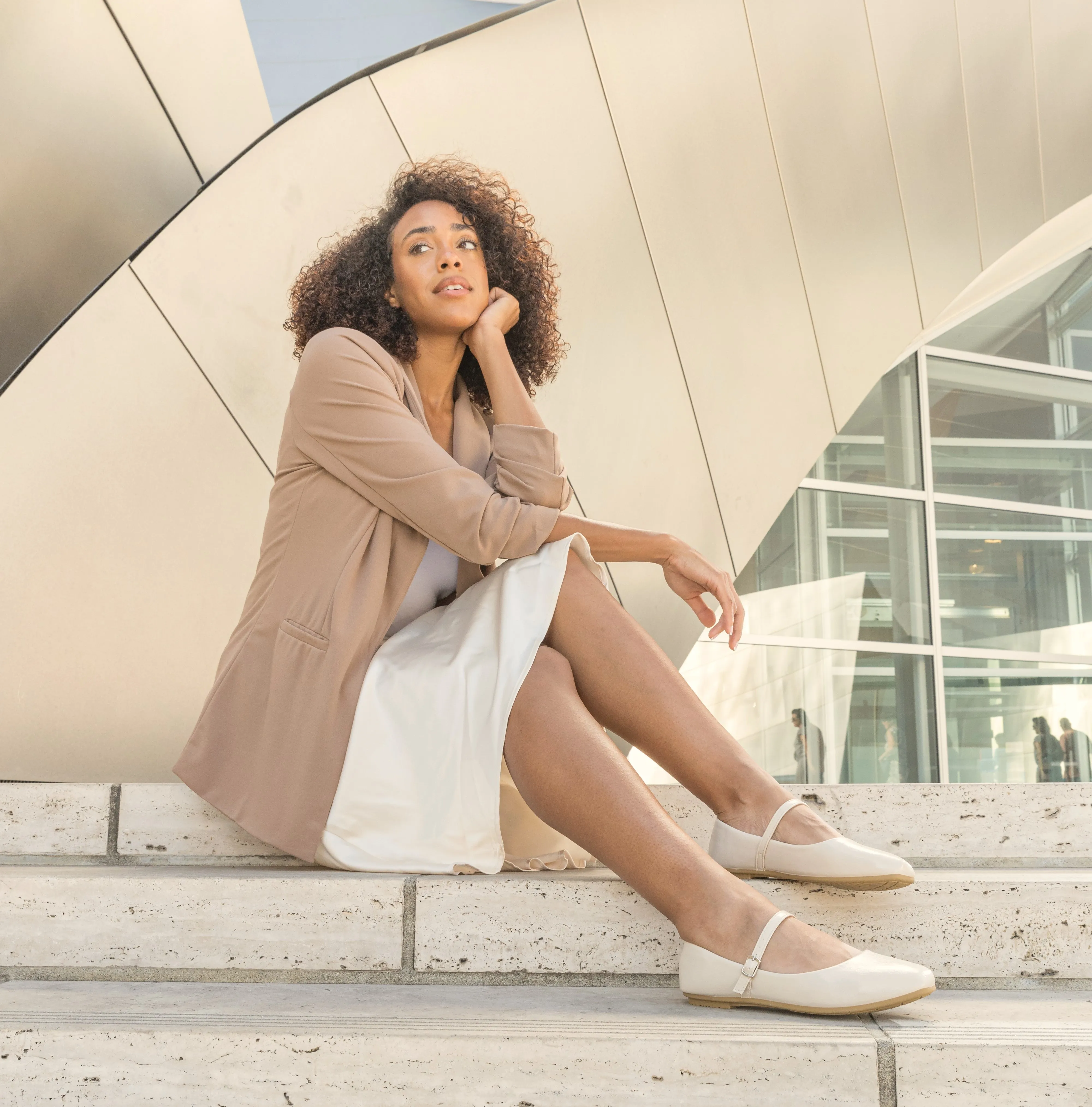 Square Toe Mary Jane Ballet Flats IVORY