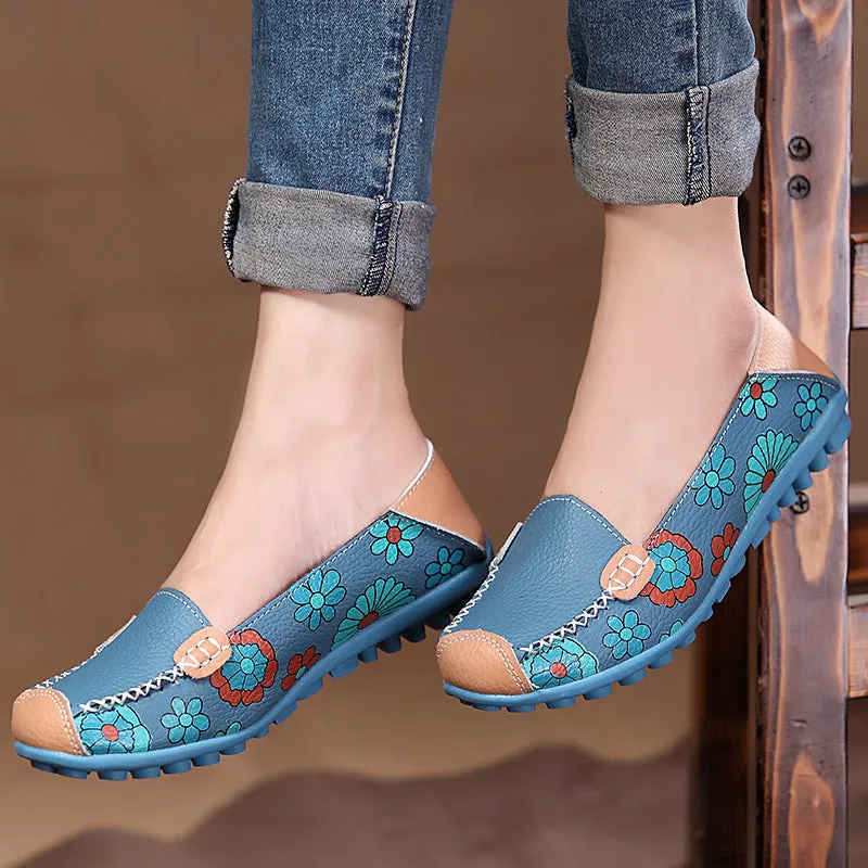 Summer Flower Mother Flats Shoes New Fashion Solid Ladies Flats Round Toe Comforable Loafers Casual Women Shoes LDT913