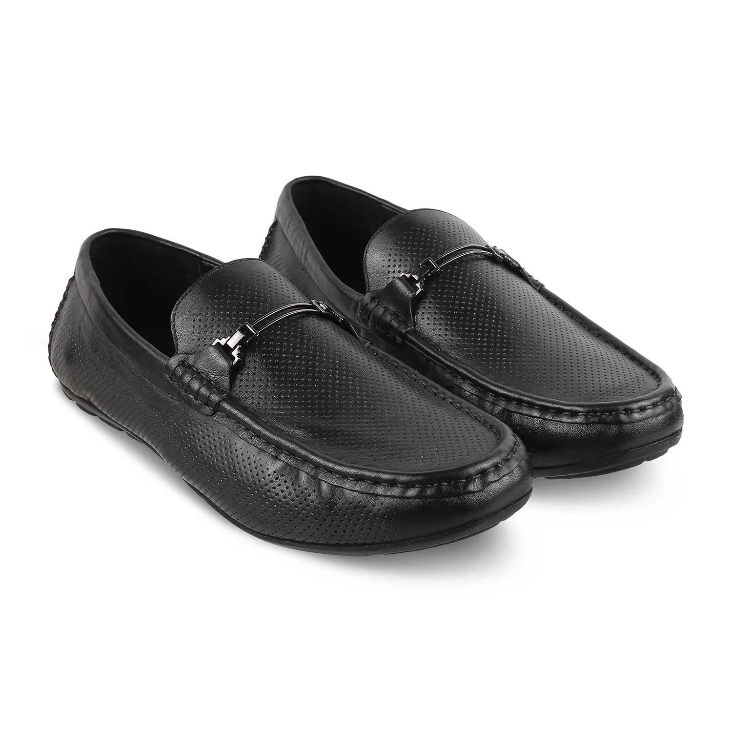 The Open-2 Black Men's Leather Loafers Tresmode