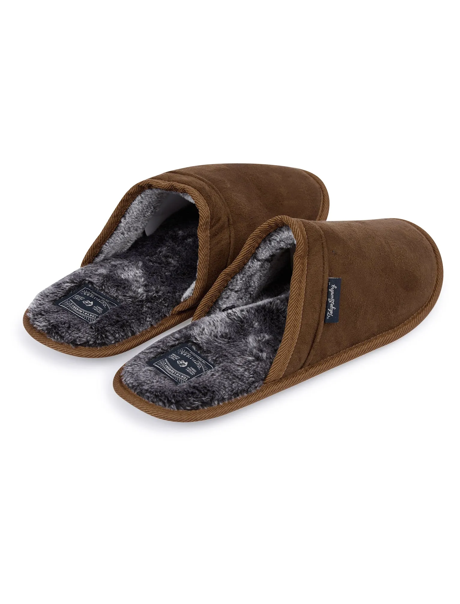 Tundra Faux-Suede Mule Slippers with Faux Fur Lining in Tan - Tokyo Laundry