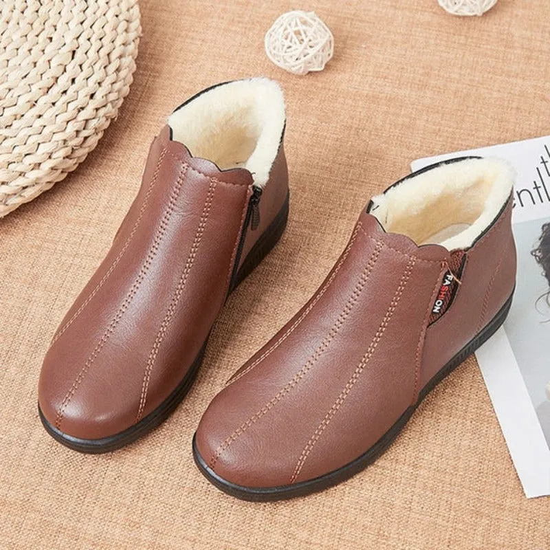 Women Arch Support Waterproof Warm Anti-Slip Leather Winter Ankle Boots