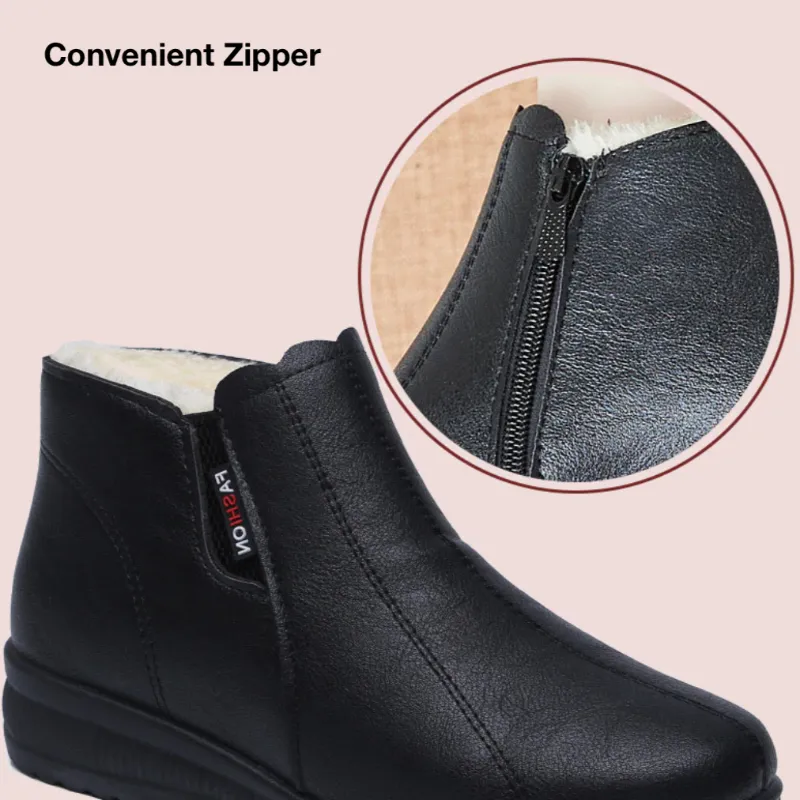 Women Arch Support Waterproof Warm Anti-Slip Leather Winter Ankle Boots