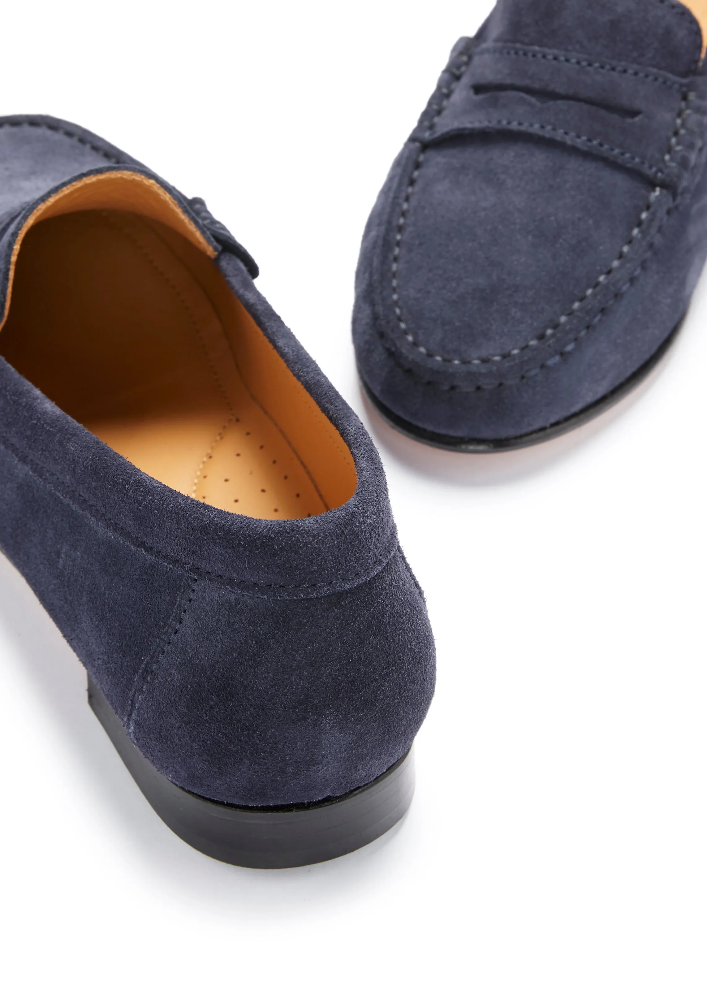 Women's Penny Loafers Leather Sole, navy blue suede